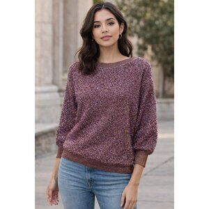 Max & Co. Relaxed Fit Ribbed Trim Lurex Sweater Purple Size Medium